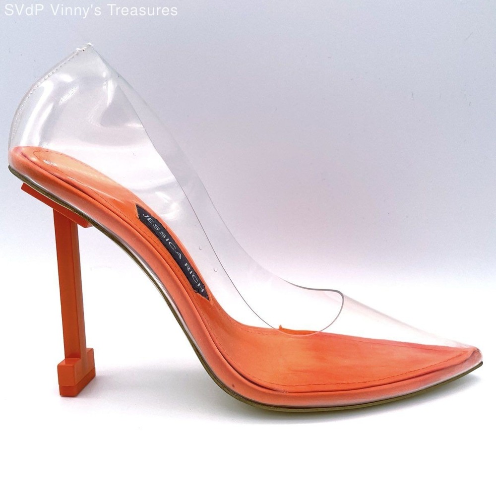 Jessica Rich So Fancy Orange Clear PVC Pointed Toe Pumps Heels Size 38